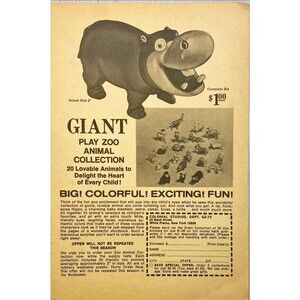Colonial Studios "Giant Play Zoo Animal Collection $1.00" Vintage Print Ad 1970
